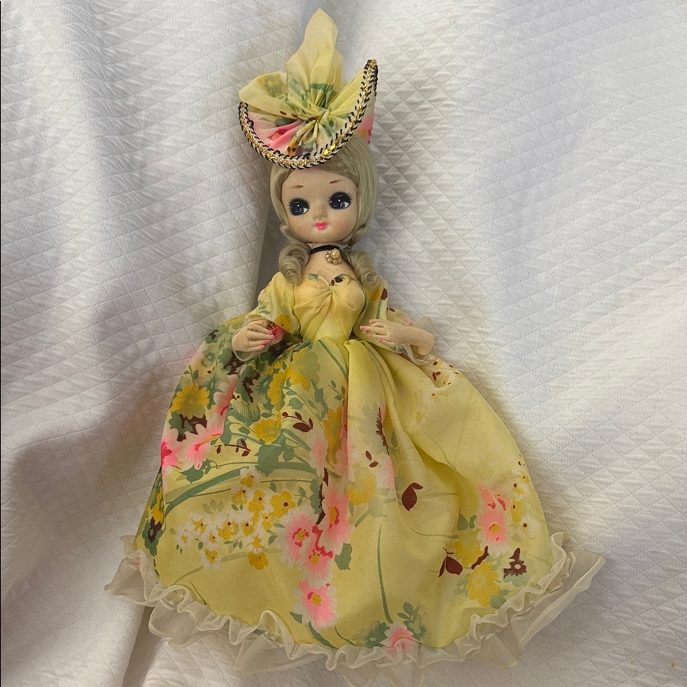 Vintage 1970s Bradley Style Big Eye Doll Southern Belle Pose in stand
